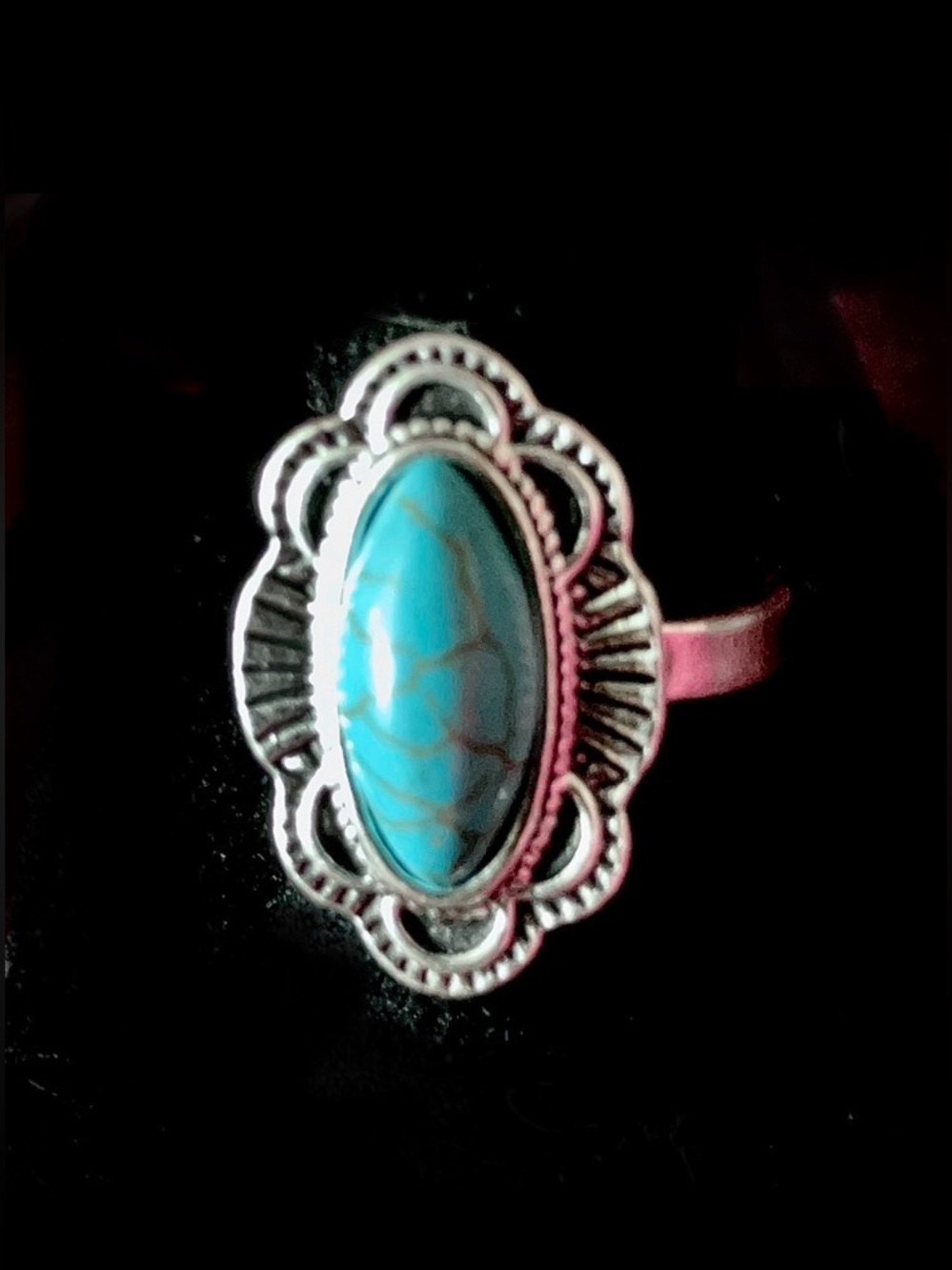 Turquoise Oval Stone Silver Ring - Blue Statement Ring